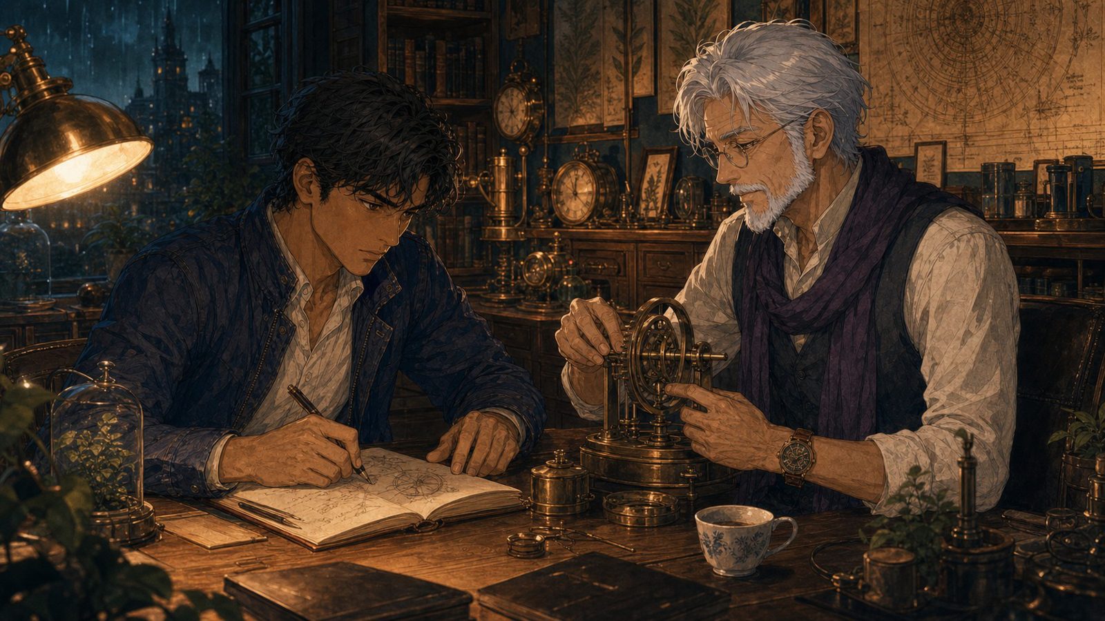 The three journals — Lee and Q writing side by side